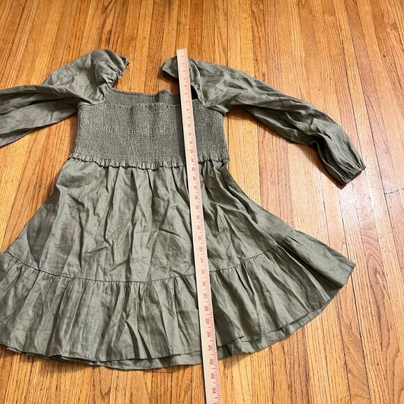 Quince Dress Womens XL Beige Linen Long Sleeve Smocked Off The Shoulder Mini - Picture 5 of 7